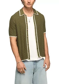 Men's Tipped Button Front Sweater
