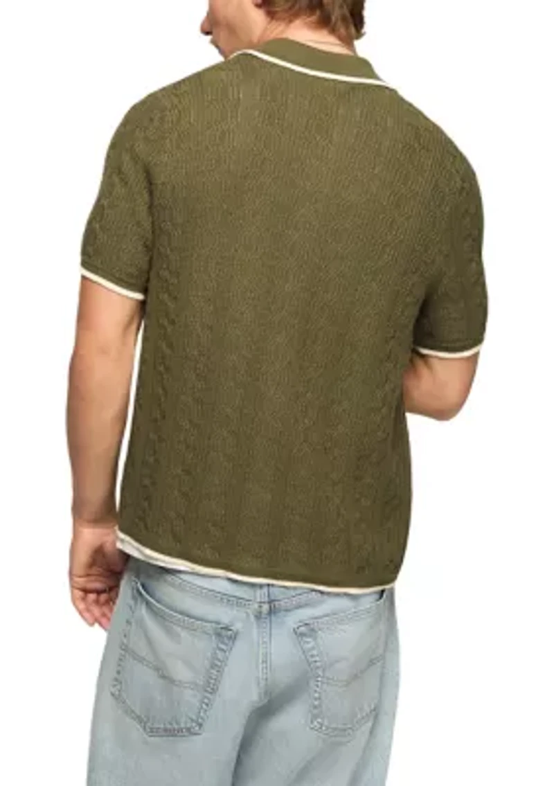 Men's Tipped Button Front Sweater