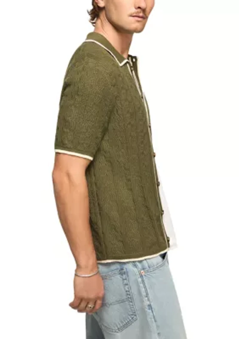 Men's Tipped Button Front Sweater