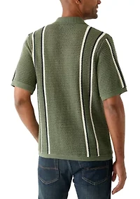 Men's Short Sleeve Striped Button Front Sweater Knit Shirt