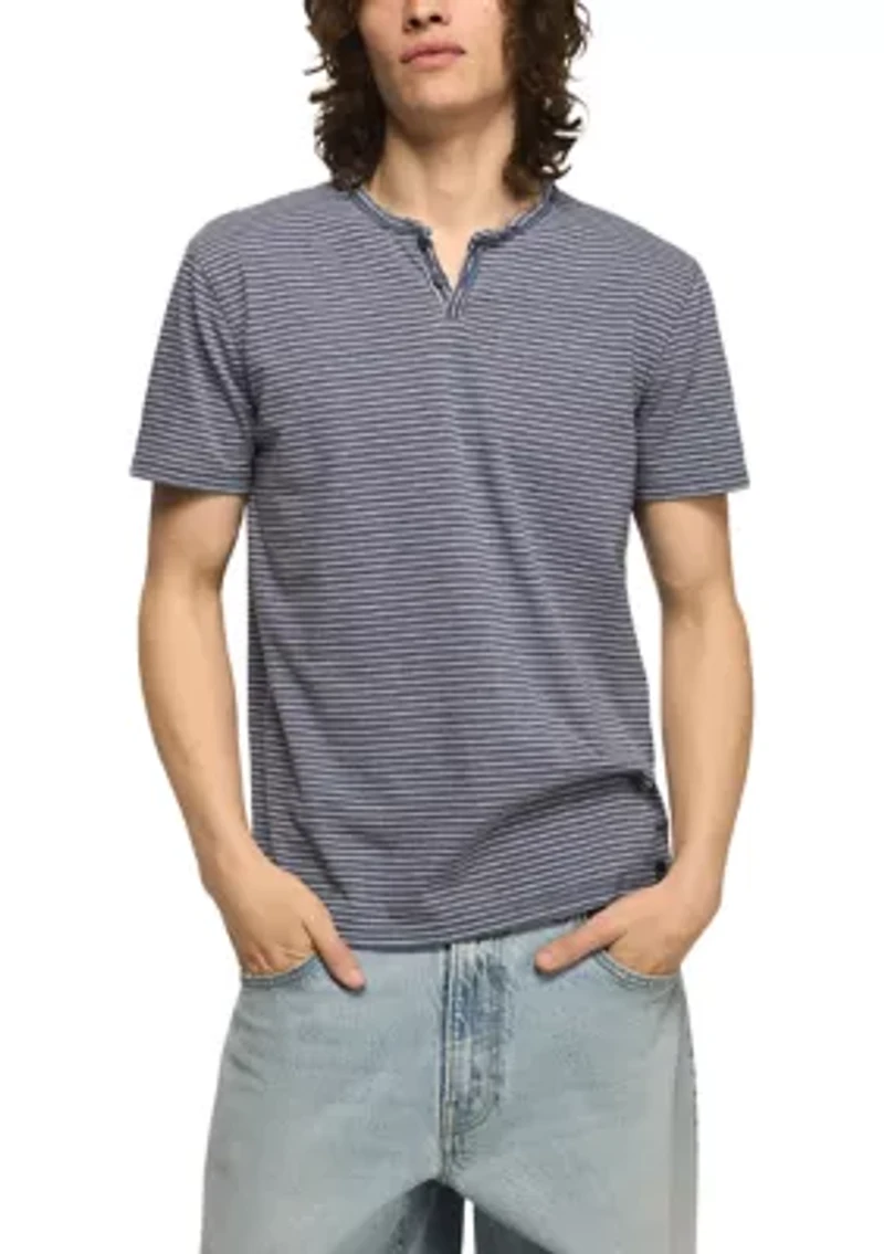 Men's Short Sleeve Striped Venice Burnout Notch Neck Shirt
