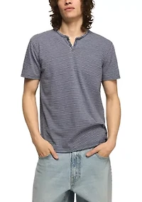 Men's Short Sleeve Striped Venice Burnout Notch Neck Shirt