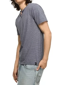 Men's Short Sleeve Striped Venice Burnout Notch Neck Shirt