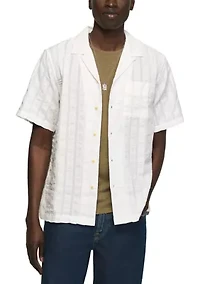 Men's Seersucker Camp Collar Short Sleeve Shirt