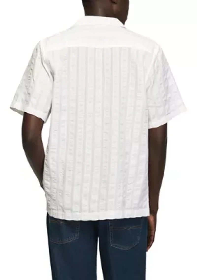 Men's Seersucker Camp Collar Short Sleeve Shirt