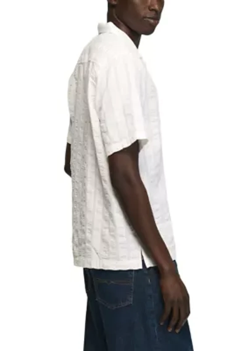 Men's Seersucker Camp Collar Short Sleeve Shirt
