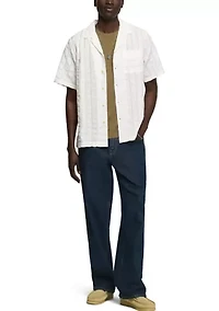 Men's Seersucker Camp Collar Short Sleeve Shirt