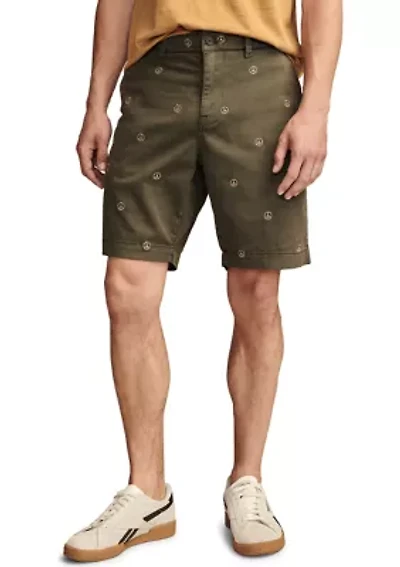 9" Stretch Twill Flat Front Embroidered Shorts