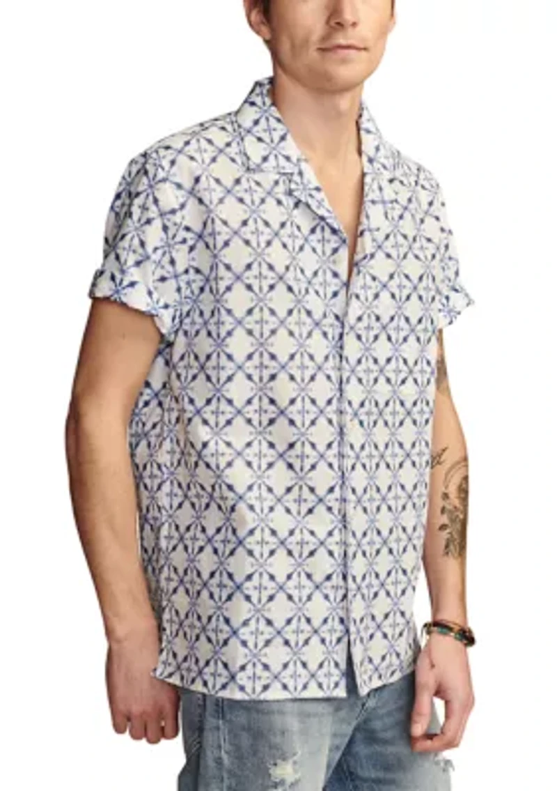 Short Sleeve Batik Printed Camp Shirt