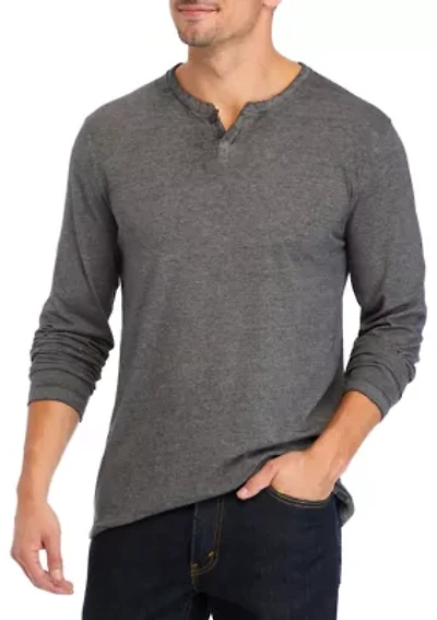 Venice Burnout Long Sleeve Split Neck T-Shirt