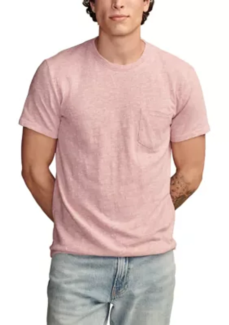 Linen Short Sleeve Pocket Crew Neck T-Shirt