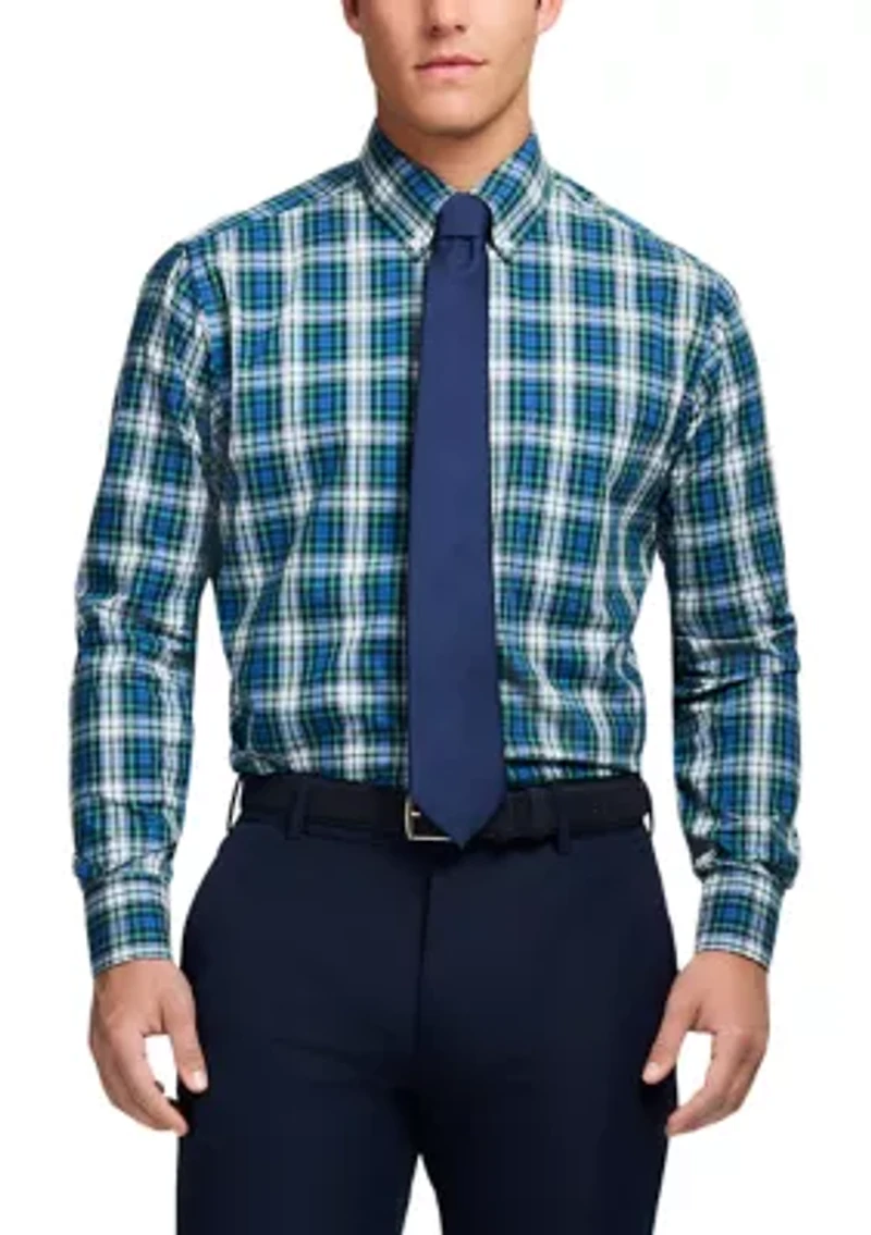 Long Sleeve All Over Stretch Regular Fit Tartan Button Down Shirt