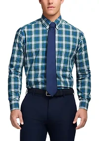 Long Sleeve All Over Stretch Regular Fit Tartan Button Down Shirt