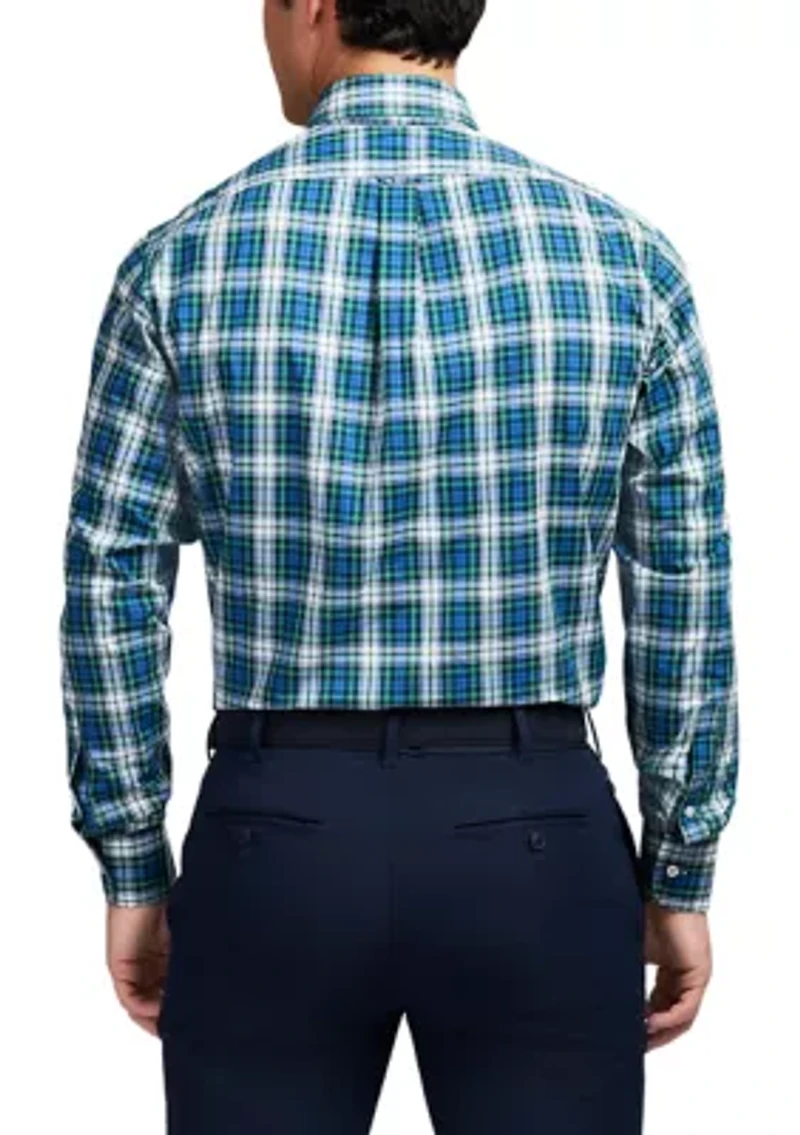 Long Sleeve All Over Stretch Regular Fit Tartan Button Down Shirt