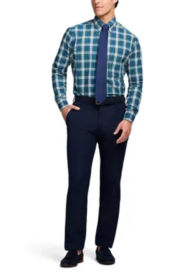 Long Sleeve All Over Stretch Regular Fit Tartan Button Down Shirt