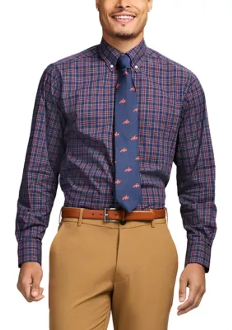 Long Sleeve All Over Stretch Regfular Fit Tartan Button Down Shirt