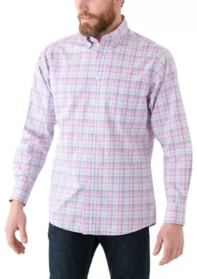 Stretch Plaid Printed Button Down Shirt