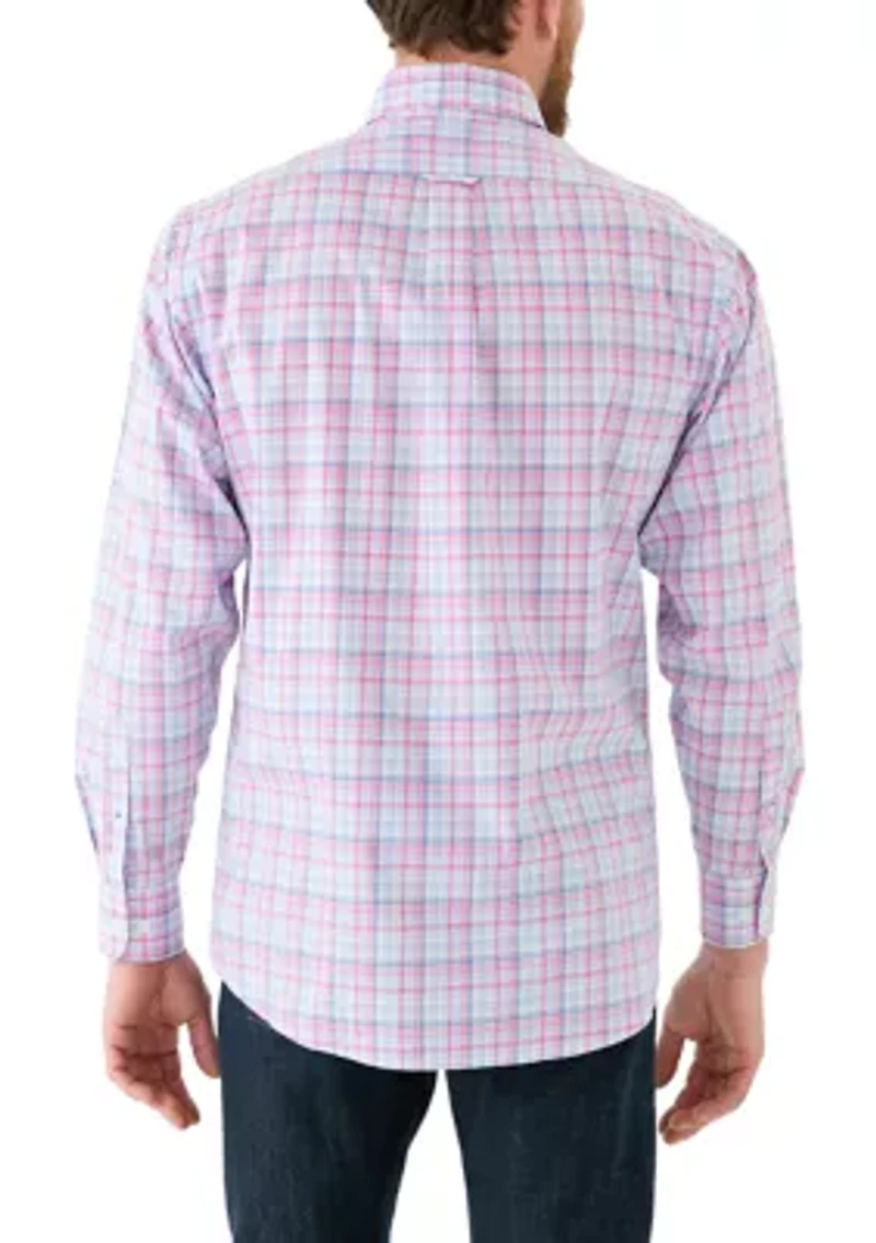 Stretch Plaid Printed Button Down Shirt