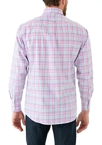 Stretch Plaid Printed Button Down Shirt