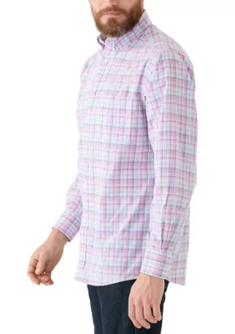 Stretch Plaid Printed Button Down Shirt