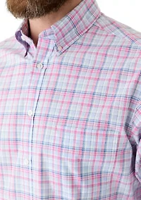 Stretch Plaid Printed Button Down Shirt