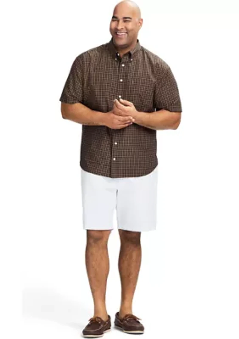 Big & Tall Breeze Short Sleeve Plaid Grid Printed Button Down Shirt