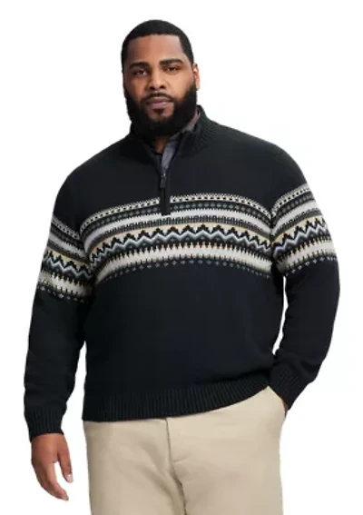 Big & Tall Classics Holiday Fair Isle 1/4 Zip Sweater