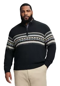 Big & Tall Classics Holiday Fair Isle 1/4 Zip Sweater