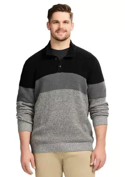 Big & Tall Classics Holiday Striped Button Mock Sweater
