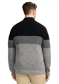 Big & Tall Classics Holiday Striped Button Mock Sweater