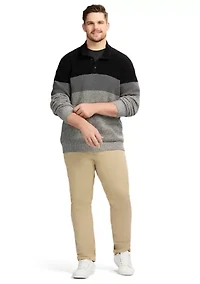 Big & Tall Classics Holiday Striped Button Mock Sweater