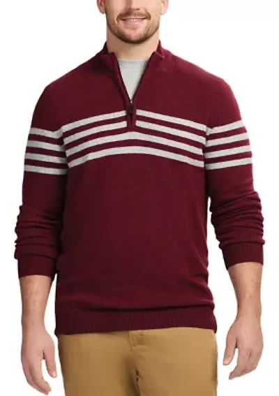 Big & Tall Classics Soft Lux Chest Stripe ¼ Zip Sweater