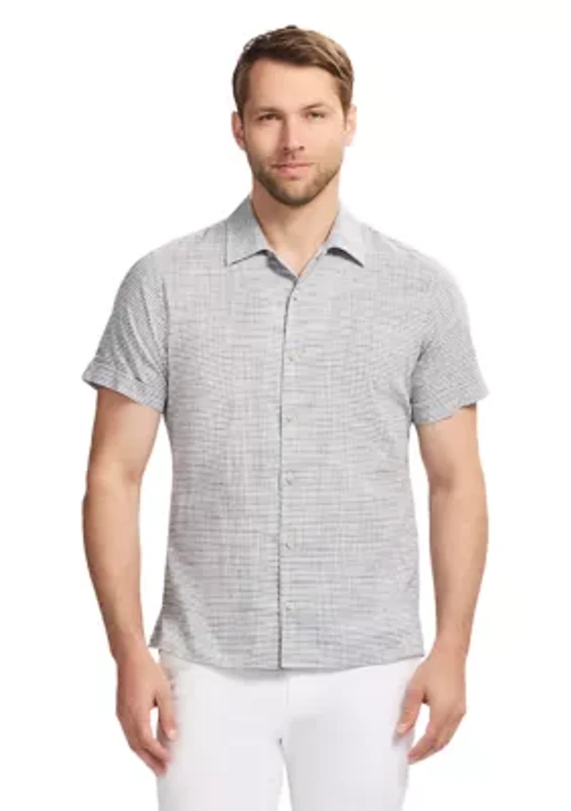 Short Sleeve Woven Saltwater Dune Texture Button Up Shirt