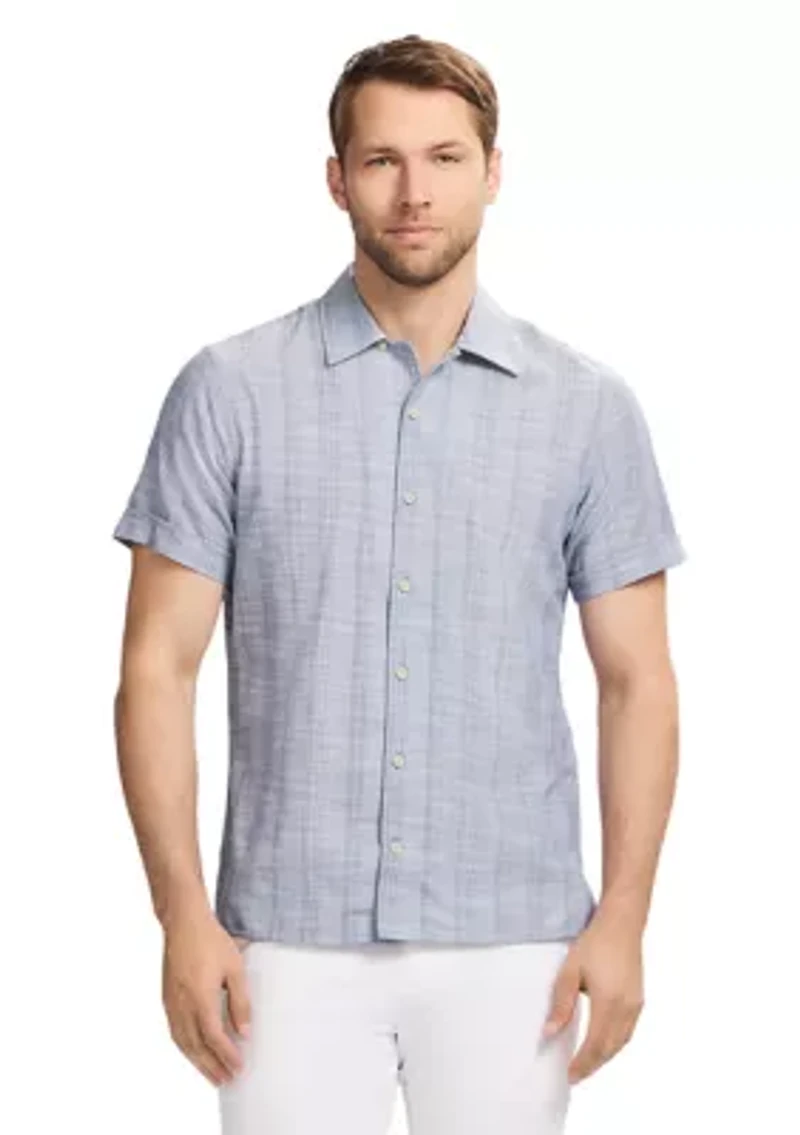 Short Sleeve Woven Saltwater Dune Texture Button Up Shirt