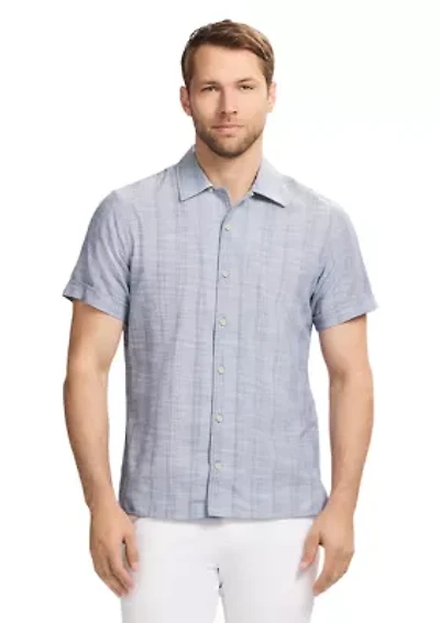 Short Sleeve Woven Saltwater Dune Texture Button Up Shirt