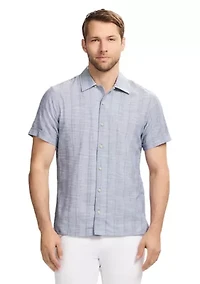 Short Sleeve Woven Saltwater Dune Texture Button Up Shirt