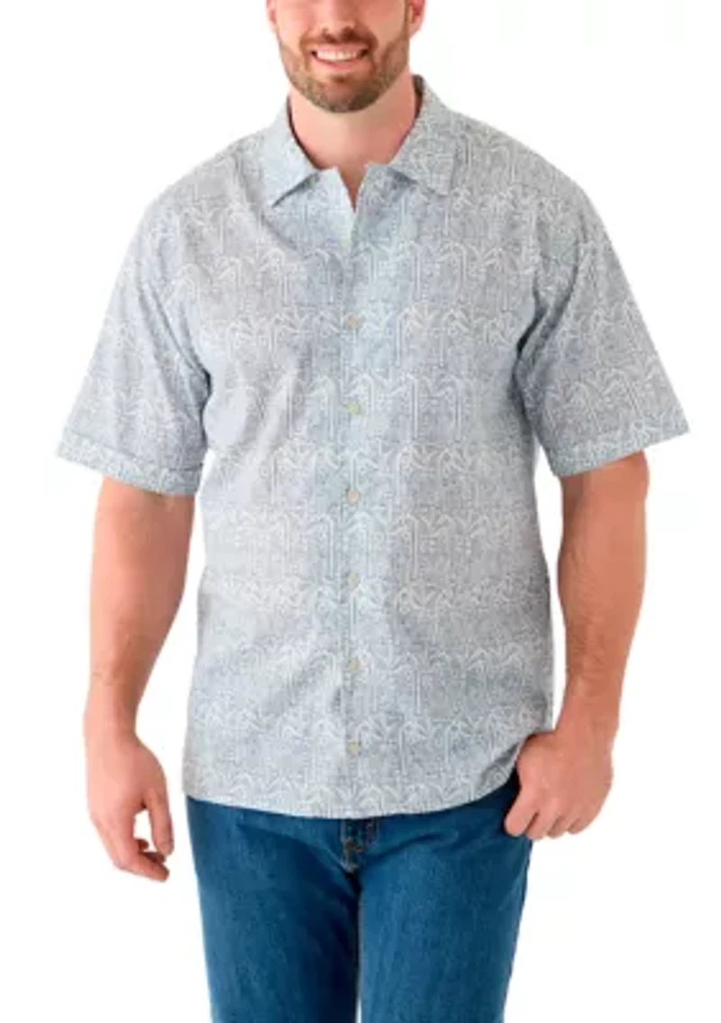 Big & Tall Short Sleeve Lux Saltwater Dunes Tropical Print Shirt