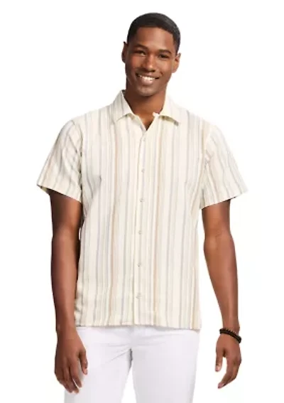 Short Sleeve Woven Saltwater Dunes Texture Stripe Shirt