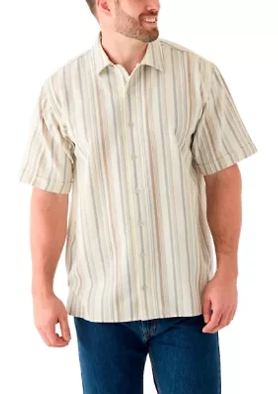 Big & Tall Short Sleeve Lux Saltwater Dunes Multi Vertical Stripe Shirt