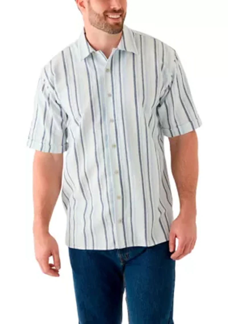 Big & Tall Short Sleeve Lux Saltwater Dunes Multi Vertical Stripe Shirt