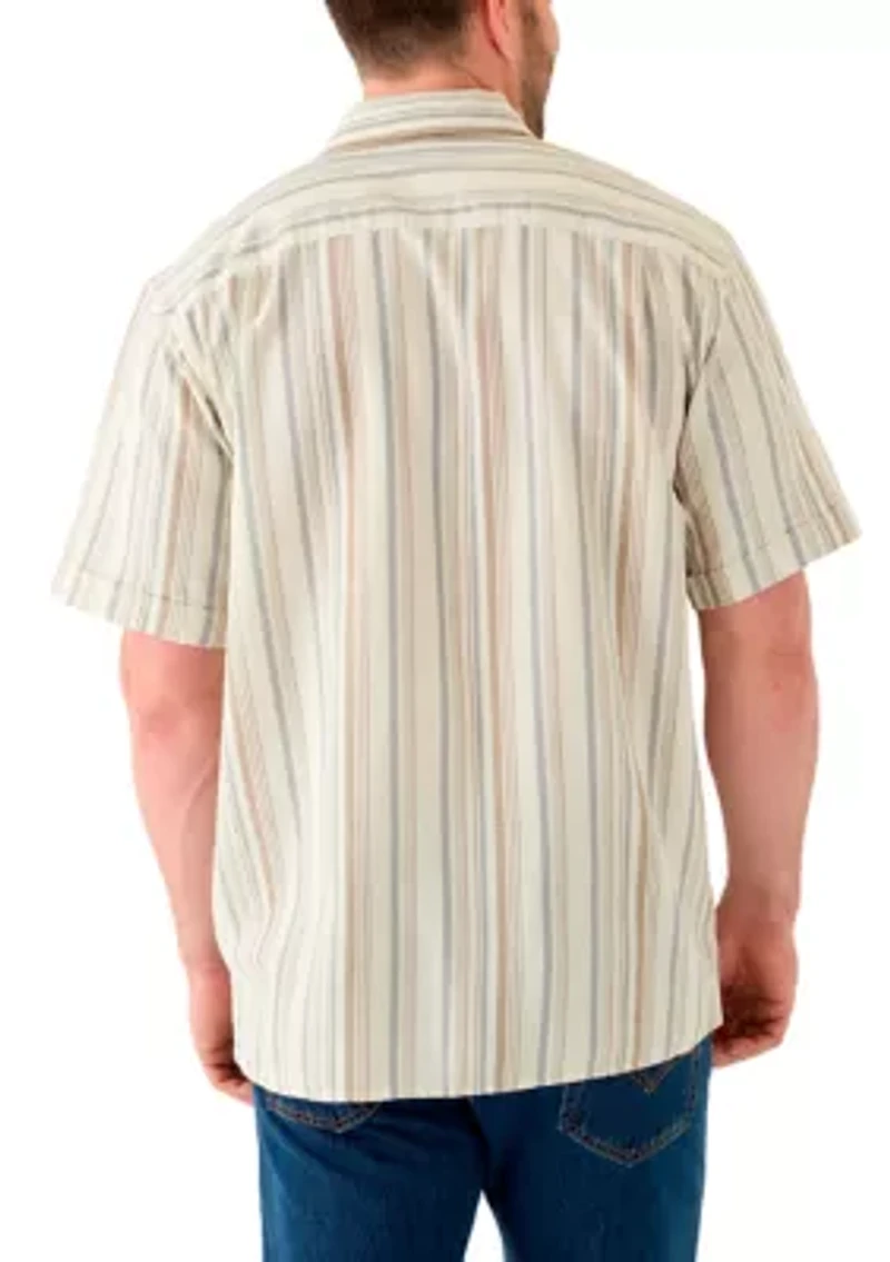 Big & Tall Short Sleeve Lux Saltwater Dunes Multi Vertical Stripe Shirt