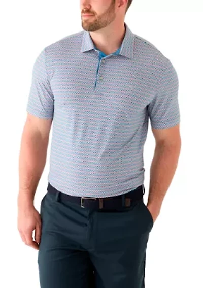 Big & Tall Short Sleeve Swingflex Fish Print Polo Shirt