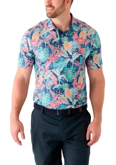 Big & Tall Short Sleeve Swingflex Tropical Print Polo Shirt