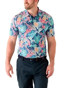 Big & Tall Short Sleeve Swingflex Tropical Print Polo Shirt