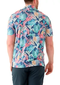 Big & Tall Short Sleeve Swingflex Tropical Print Polo Shirt