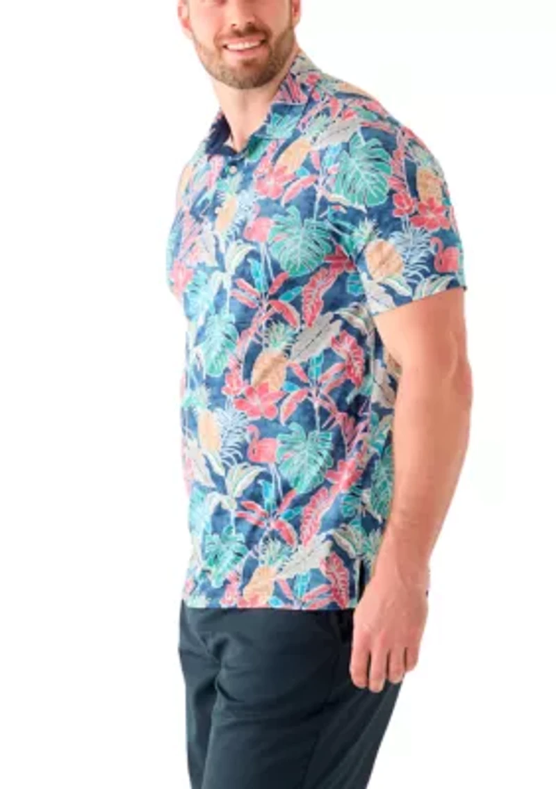 Big & Tall Short Sleeve Swingflex Tropical Print Polo Shirt