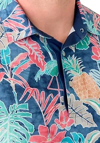 Big & Tall Short Sleeve Swingflex Tropical Print Polo Shirt