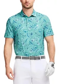 Blue Agave Print Knit Golf Polo Shirt