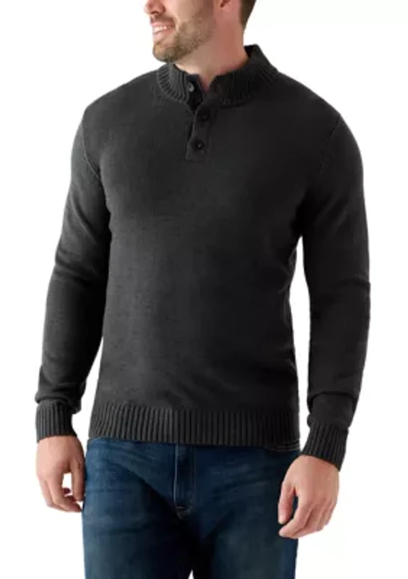 Big & Tall Marled Button Mock Neck Sweater