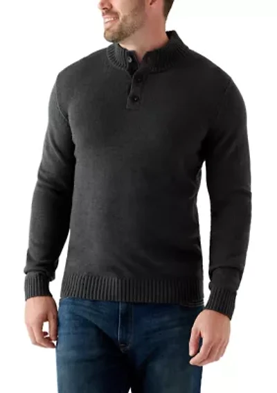 Big & Tall Marled Button Mock Neck Sweater